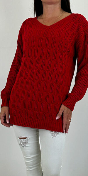NELA CZERWONY SWETEREK ażurowy sweter