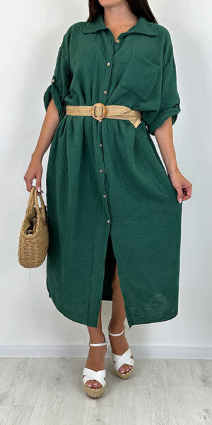 ITALIA sukienka maxi muślinowa butelkowa zieleń