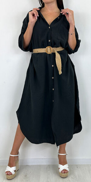ITALIA sukienka maxi muślinowa czarna