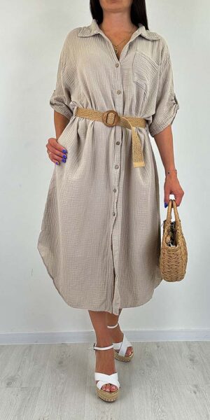 ITALIA sukienka maxi muślinowa beżowa