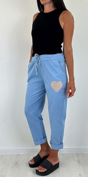 ESTI  spodnie luźne  BOYFRIENDY z sercem błękit