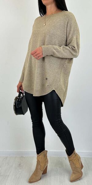 SWETER VALERI dłuższy beżowy