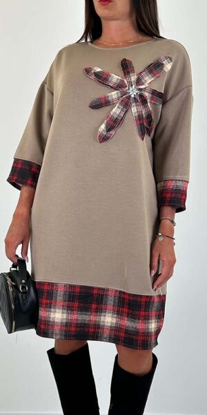 SUKIENKA ROXI BEŻOWA Z KWIATKIEM