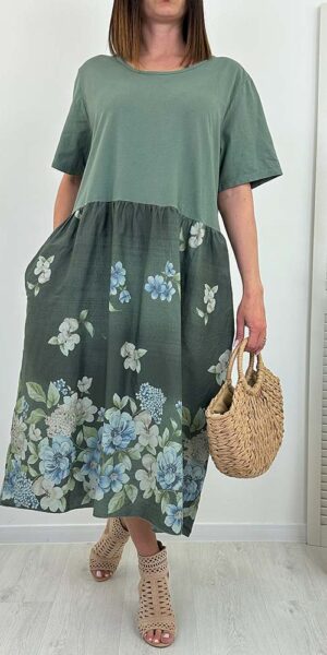 SUKIENKA RIOLA khaki W KWIATY