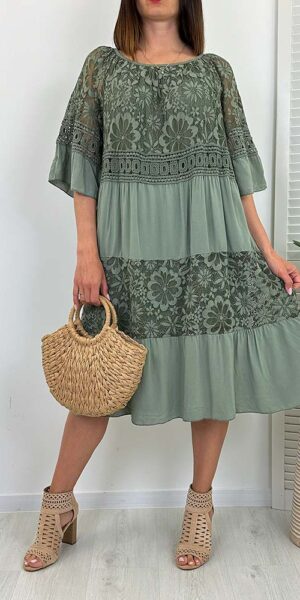 SUKIENKA SUMMER KHAKI ażurowa koronkowa