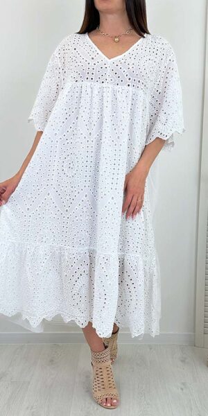 SUKIENKA KSENIA ażurowa boho biała
