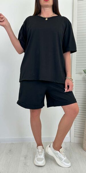 KOMPLET ZEFIR spodenki + bluzka CZARNY