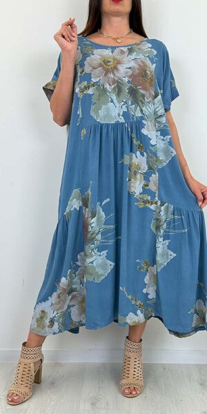 SUKIENKA ELISON maxi w kwiaty jeansowa