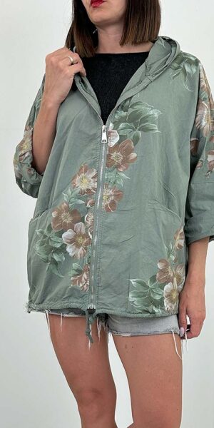 MARI NARZUTKA KURTKA PARKA w kwiaty khaki