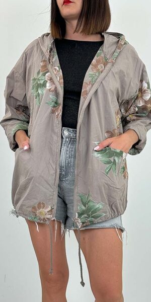 MARI NARZUTKA KURTKA PARKA w kwiaty fango