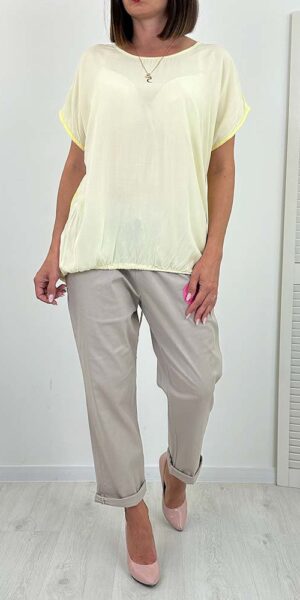 SIMI BLUZKA oversize pastelowa żółta  z koronką
