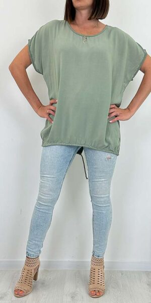 SIMI BLUZKA oversize khaki z koronką
