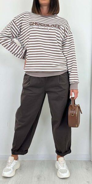 BLUZA CHOKO bawełniana paski brązowe PASKI
