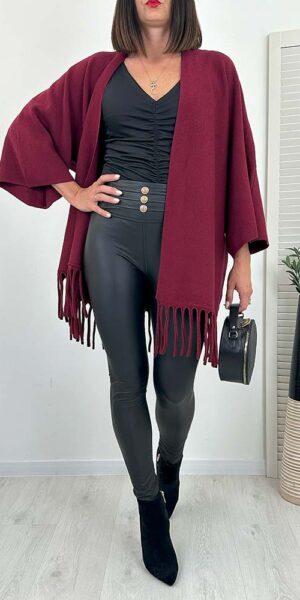 ROLEN KARDIGAN PONCZO SWETER bordo