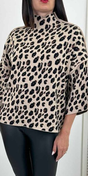 DIVA SWETER Z golfem w panterkę