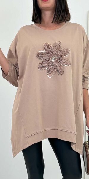 TUNIKA FLOWER plus size beżowa KWIAT 3d