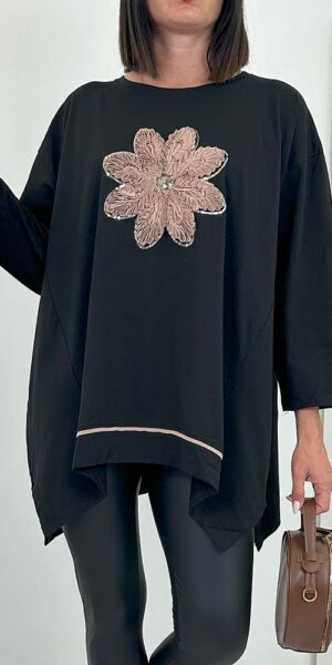 TUNIKA FLOWER plus size czarna KWIAT 3d