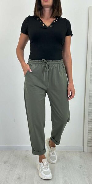 MONTE  spodnie bawełniane boyfriendy khaki