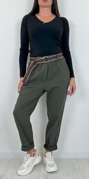 ELTON spodnie typu BOYFRIEND cieple KHAKI