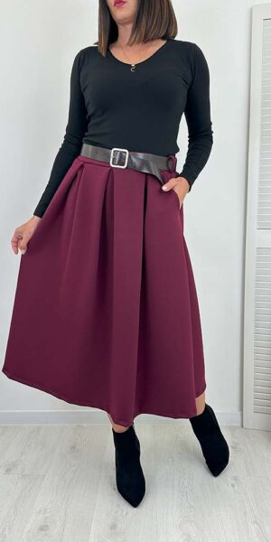 IRMA  SPÓDNICA masełko z paskiem bordowa