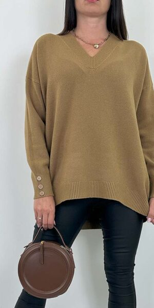 SWETER ZORIDA camel V  dekolt