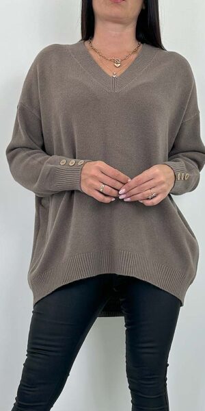 SWETER ZORIDA kakao V  dekolt