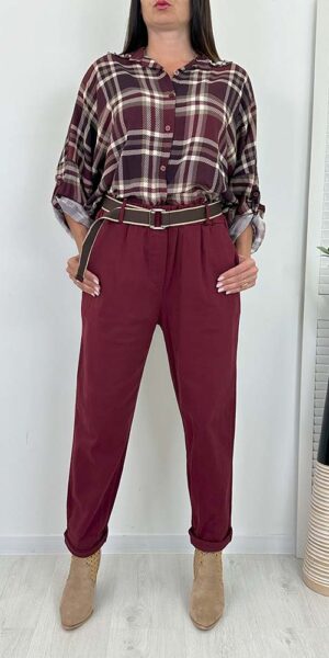 ELTON spodnie typu BOYFRIEND cieple bordo