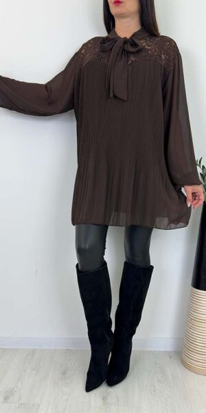 BLUZKA TUNIKA SZYFONOWA LARA czekoladowa
