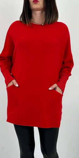 SWETER LIMAGO czerwony oversize z kieszeniami