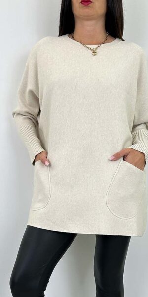 SWETER LIMAGO ecri oversize z kieszeniami