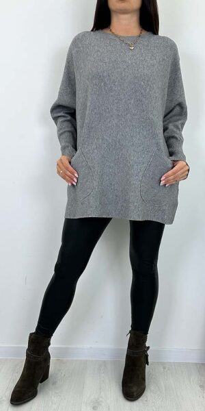 SWETER LIMAGO szary oversize z kieszeniami