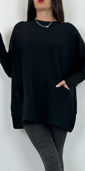 SWETER LIMAGO czarny oversize z kieszeniami