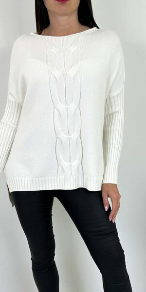 SWETER ELORA z warkoczem oversize śmietanka