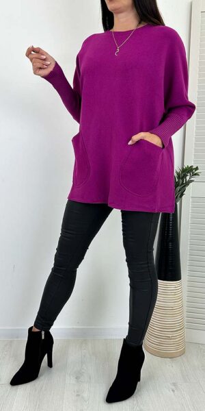 SWETER LIMAGO fuksja oversize z kieszeniami