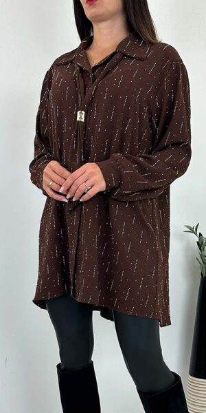 MELANIA KOSZULA BLUZKA z ozdobnymi cekinami czekoladowa