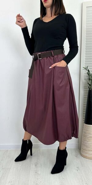 KEIKO SPÓDNICA ECO SKÓRA BORDO