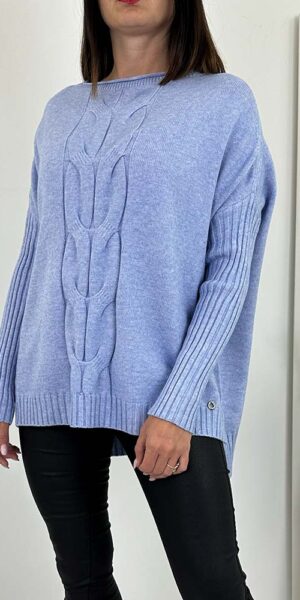 SWETER ELORA z warkoczem oversize niebieski