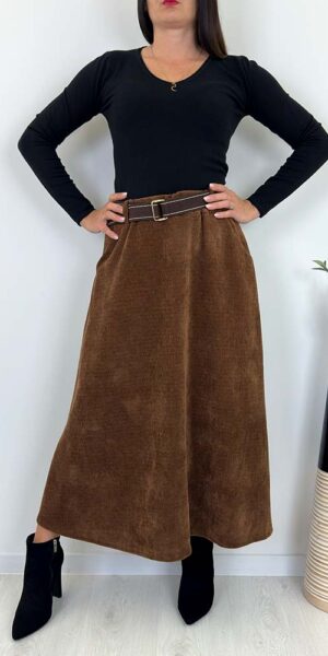 CLARA SPÓDNICA sztruksowa brązowa ciepła jesienna