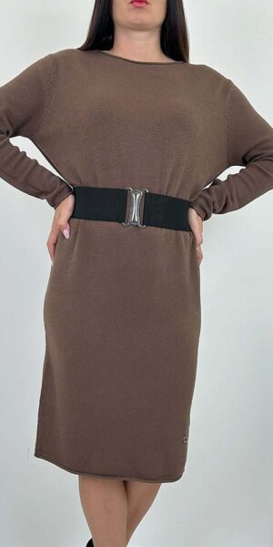 DINA DZIANINOWA SUKIENKA gładka czekolada