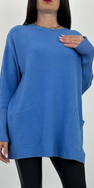 SWETER LIMAGO niebieski oversize z kieszeniami