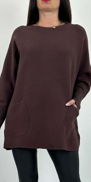 SWETER LIMAGO czekolada oversize z kieszeniami
