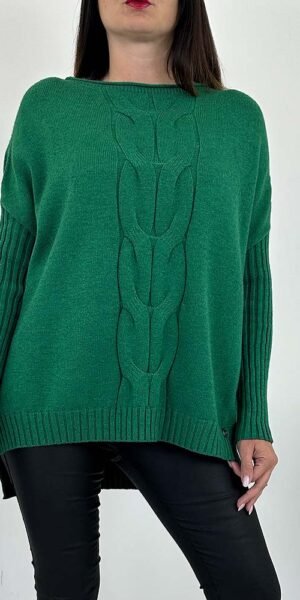SWETER ELORA z warkoczem oversize zielony