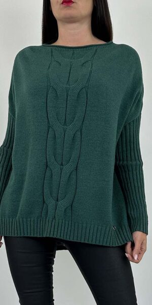 SWETER ELORA z warkoczem oversize butelkowa zieleń