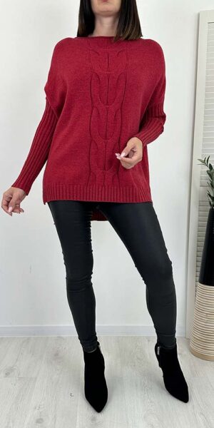 SWETER ELORA z warkoczem oversize czerwień