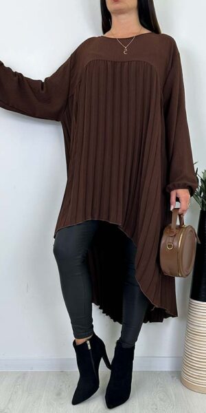 Tunika „Plisowana Elegancja” Plus Size czekolada