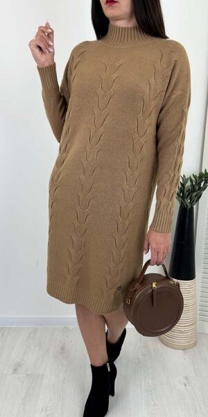 LEKSI  SWETERKOWA DZIANINOWA SUKIENKA camel