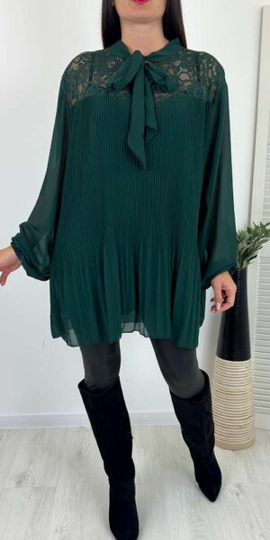BLUZKA TUNIKA SZYFONOWA LARA butelkowa zieleń