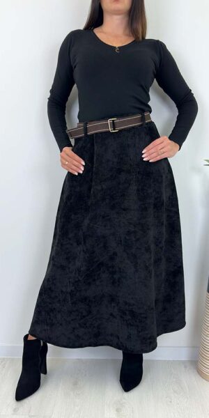 CLARA SPÓDNICA sztruksowa czarna ciepła jesienna