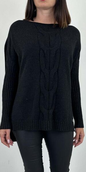 SWETER ELORA z warkoczem oversize czarny