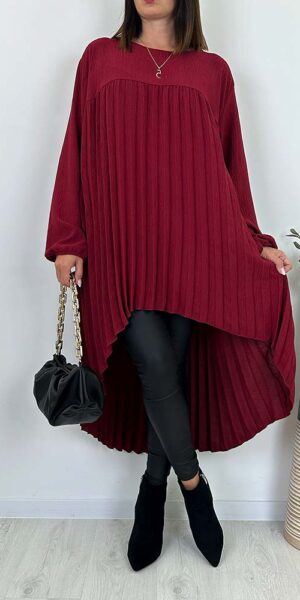 Tunika „Plisowana Elegancja” Plus Size bordo
